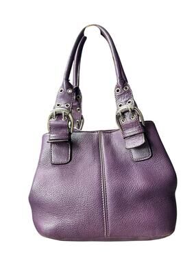 Tignanello Purple Leather Handbag with Buckle Detail